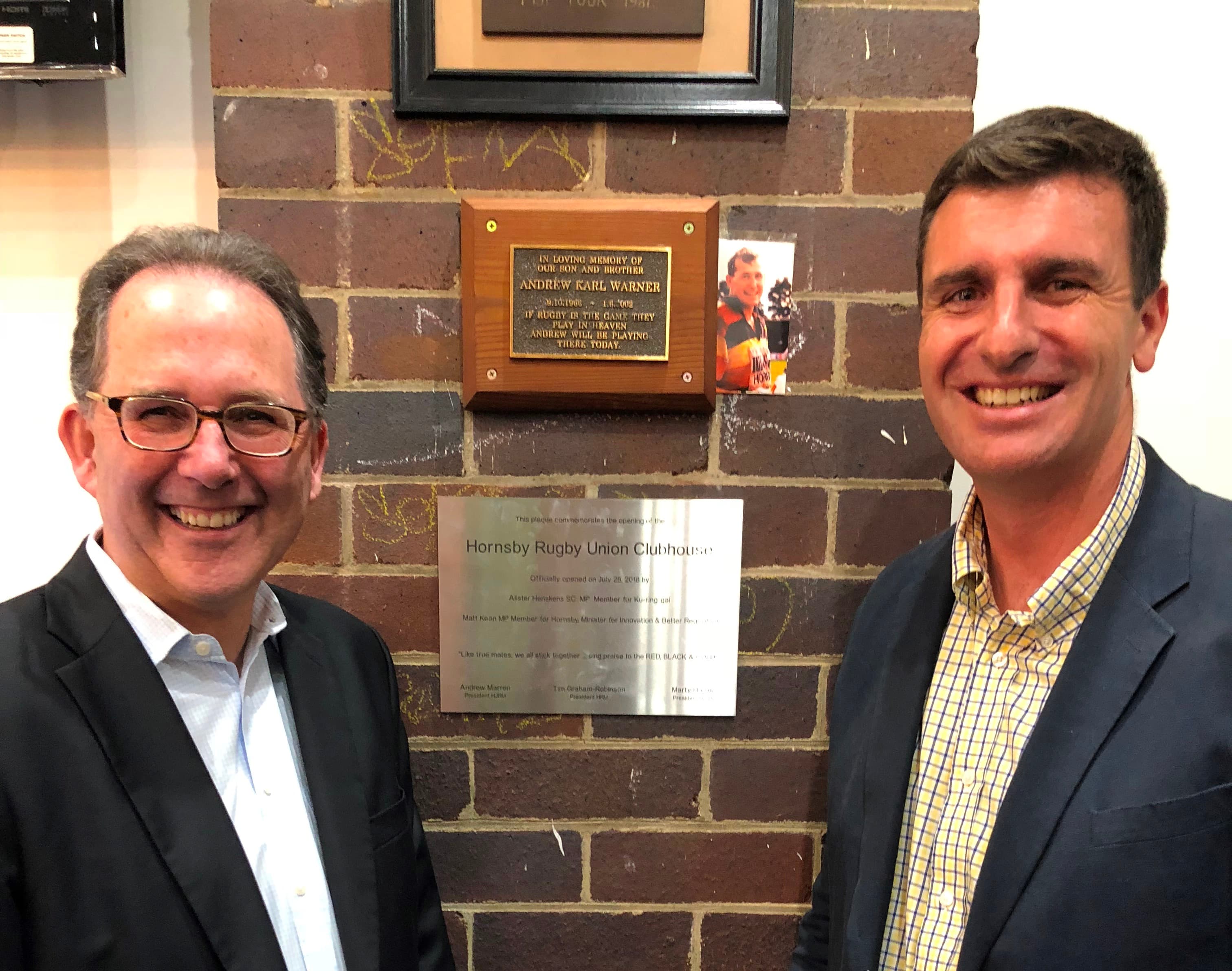 Alister with the President of Hornsby Junior Rugby Club 