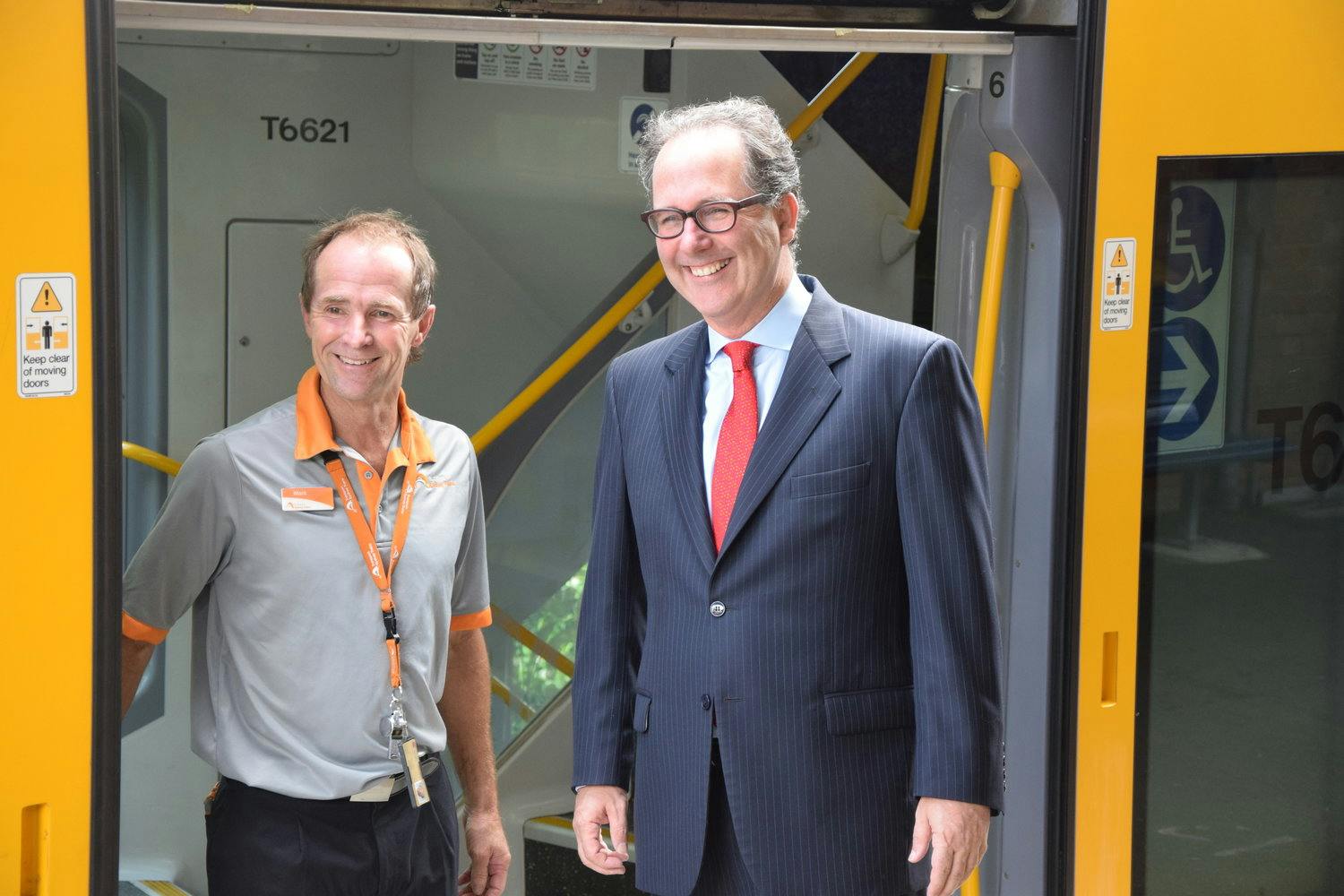 Alister Henskens SC MP with Transport NSW's Sydney Trains Award winner Mark Short at Pymble Station
