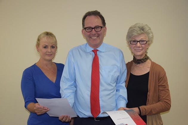 Alister pictured with Lynne Brakell and Sara Spurr 