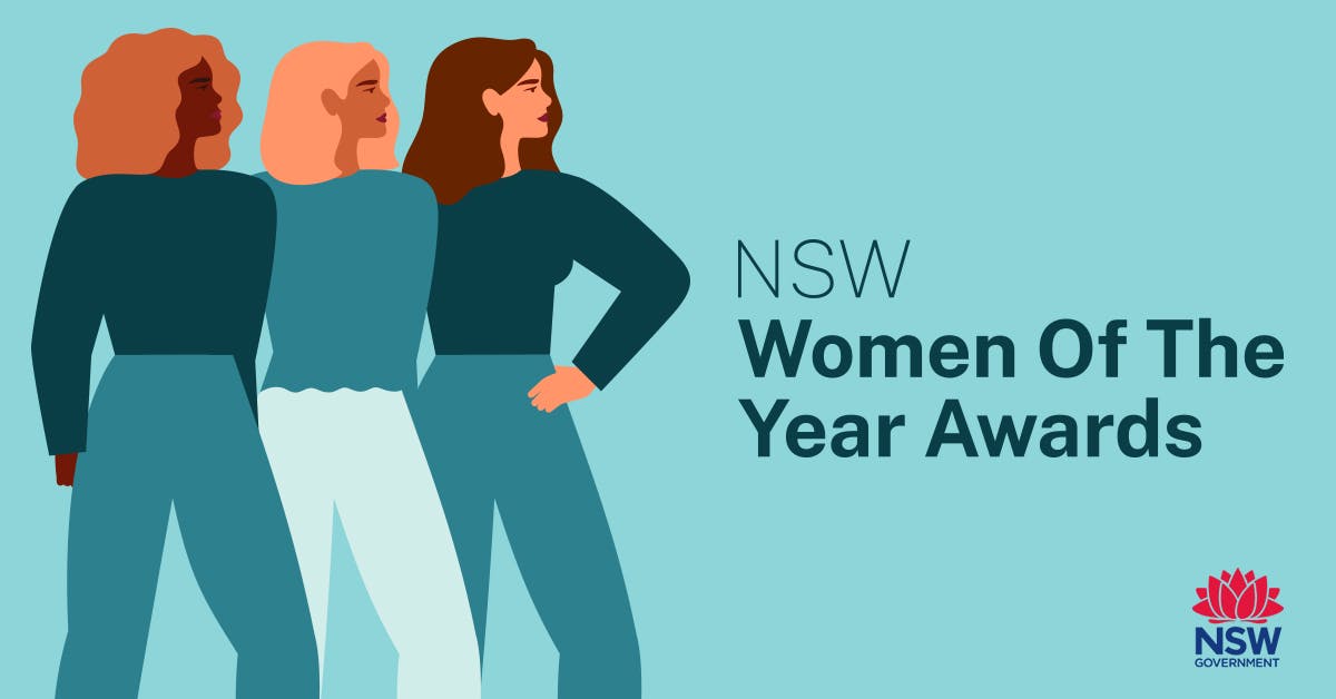 Graphic of three women with words "women of the year awards"